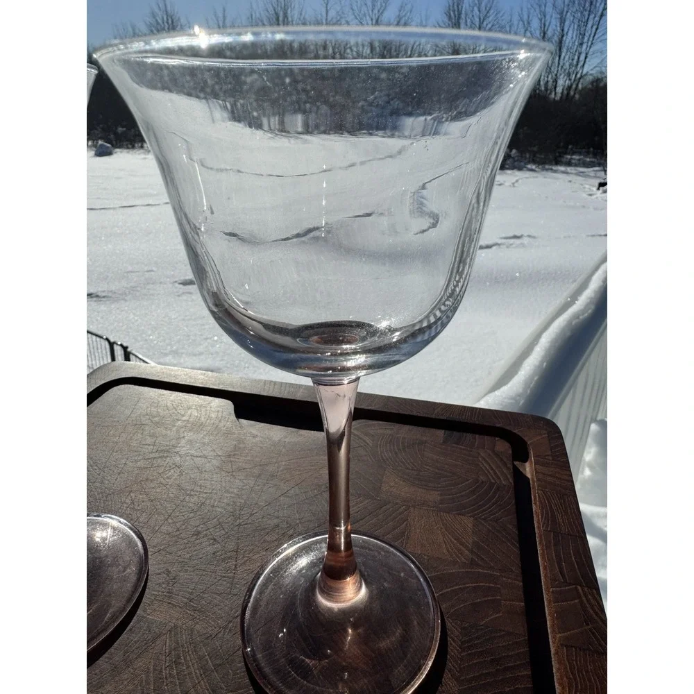 2 Cristal D'Arques Durand Luminarc AMERICANA Rose Pink Stem Clear Goblets TWO